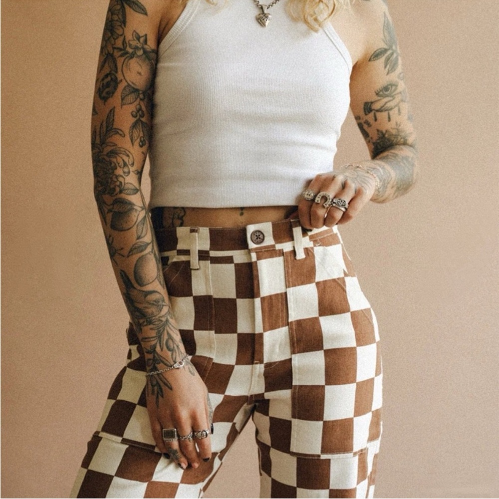 P&Co  NWT 304 Service Fatigue Checkerboard High Waisted Straight Leg Pants 2 Reg - Picture 12 of 12